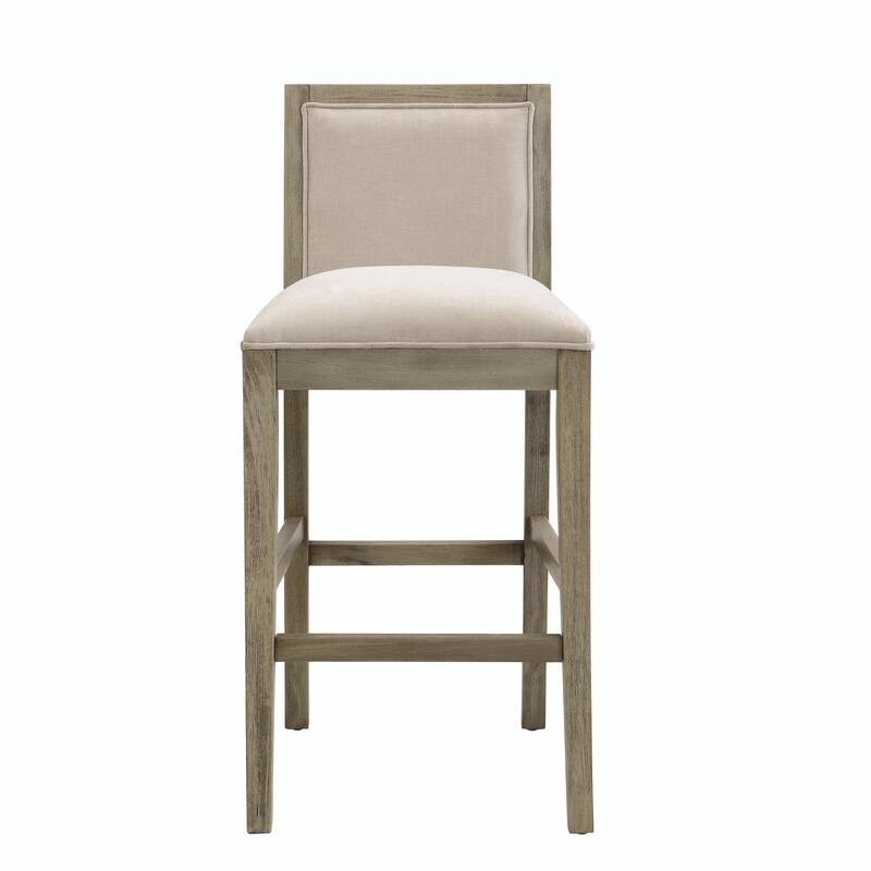 30.5" Bar Stools Set of 2, Rubberwood Frame, Upholstered Fabric Seat with Sponge Cushion