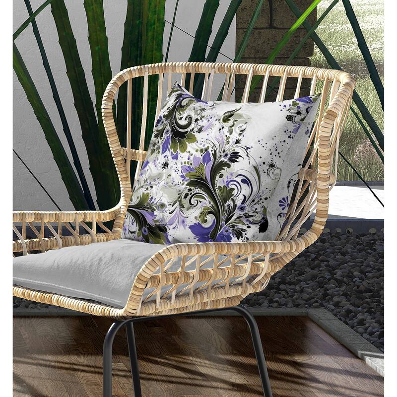 Motif Whirlwinds Indoor/Outdoor Reversible Throw Pillow Green and Violet