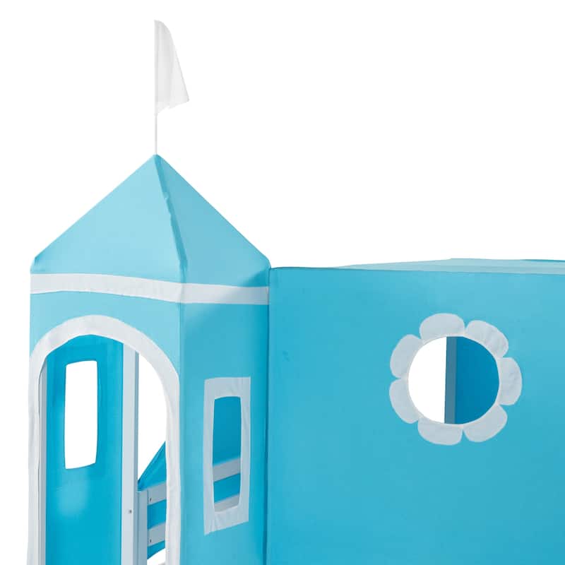 Full Size Bunk Bed with Slide Blue Tent and Tower