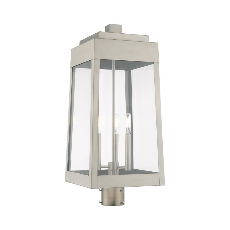 Livex Lighting Oslo 3 Light 25" Tall Outdoor Single Head Post Light - Brushed Nickel