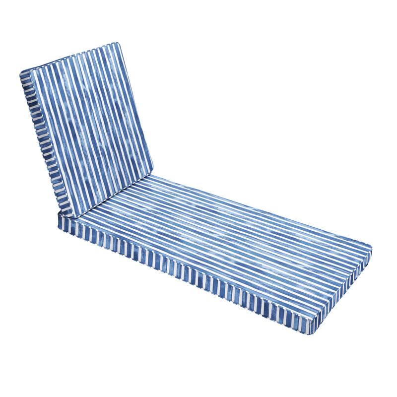 Sorra Home Blue and White Stripe Indoor/Outdoor Corded Chaise Lounge Cushion