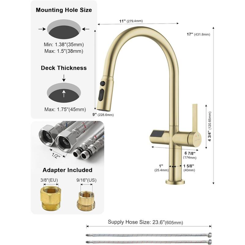 Lefton Touchless Pull-Out Kitchen Faucet, Hands Free Motion Sensor Activated, Battery-Free Temperature Display, KF2206