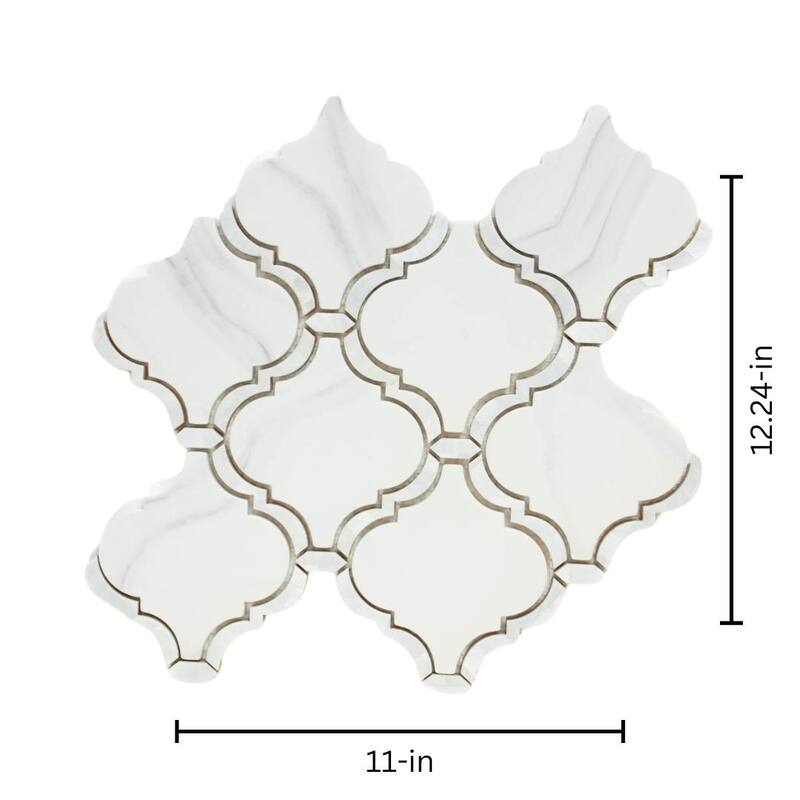 The Tile Life Tahitian Pearl 14x14.5 White Satin Glass Arabesque Mosaic Wall & Backsplash Tile