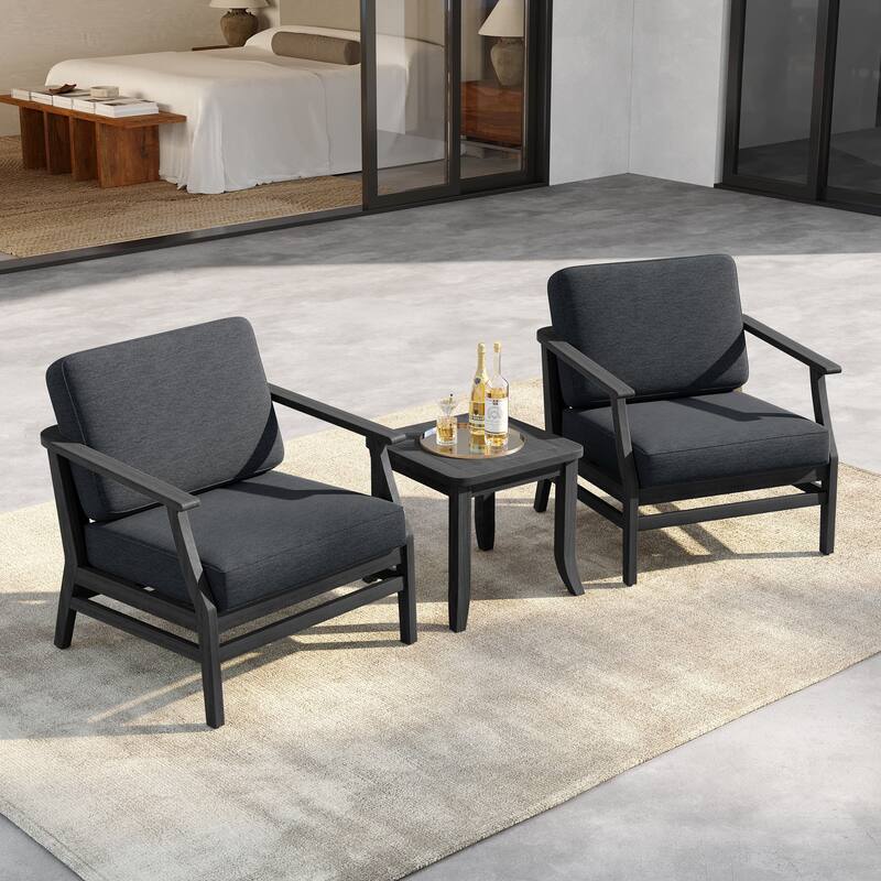 3 Set Outdoor Teak Wood Club Chairs with Side Table