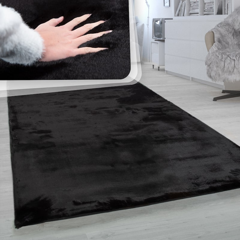 Solid High Pile Area Rug Cosy Luxurious Touch Super Soft - 6'7" x 9'6" - Black