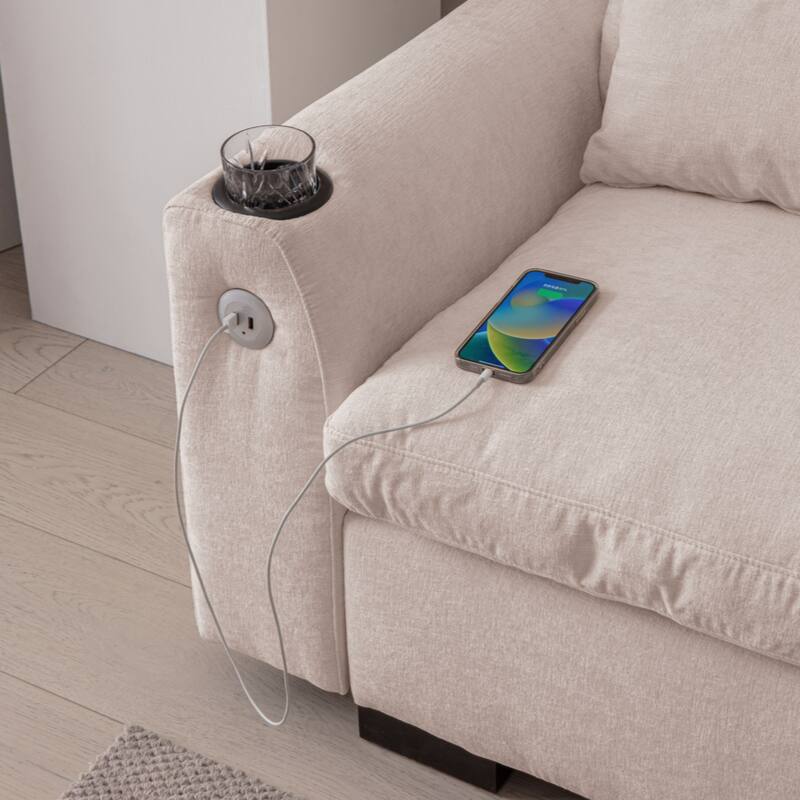 114.5"Modern L Shaped Chenille Sofa Couch Reversible Ottoman With Storage Removable and Washable Cushions Sofa