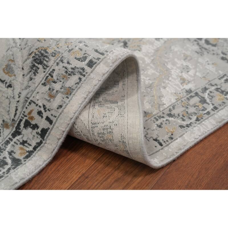 Machine Made Oriental Polyester Carpet Traditional All-Over Beige & Ivories Agra Area Rug - 7' 5'' X 5' 2''