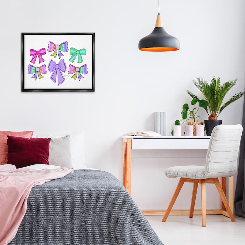 Stupell Playful Bowtastic Ribbons Framed Floater Canvas Wall Art Design By Katie Conley