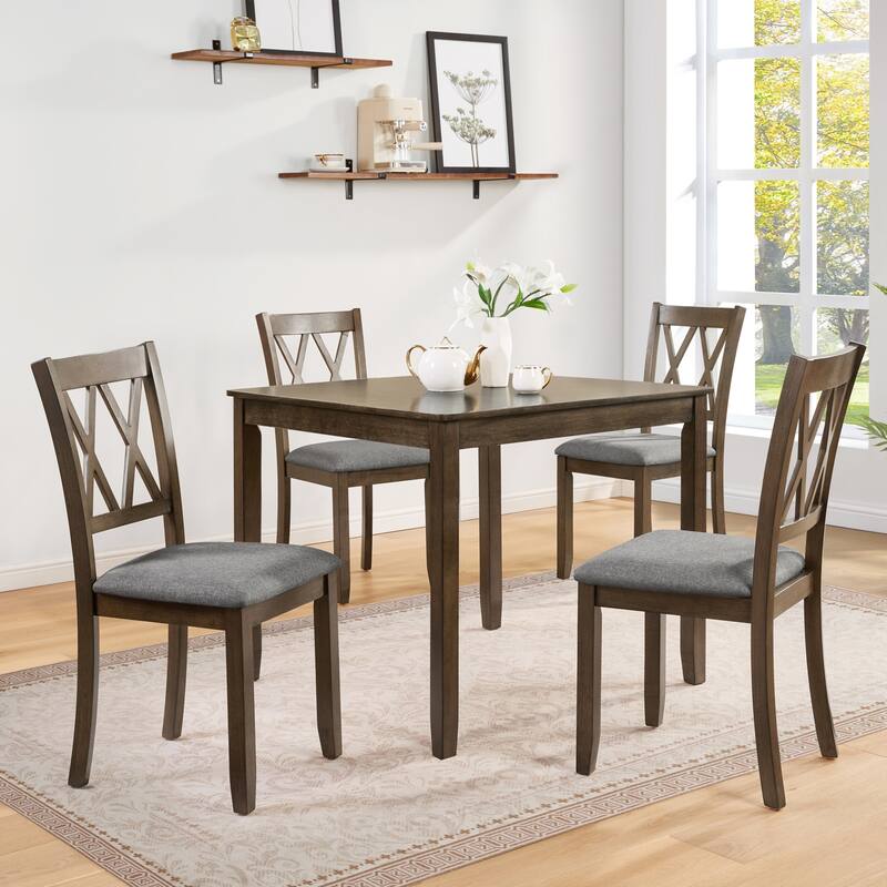Wooden Dining Chairs Set of 4 with Linen Padded Seat