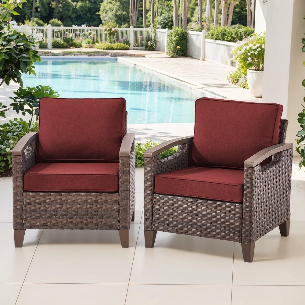 Gymojoy Wicker Patio Chairs Set of Two with Olefin Cushions Water-Resistant