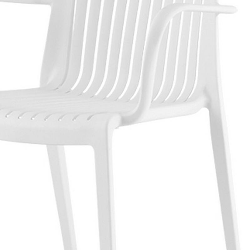 HomeRoots Set of Two White Heavy Duty Plastic Outdoor Stacking Arm Chairs