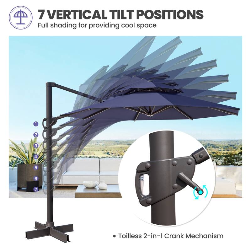 11.5' Cantilever Patio Umbrella with Umbrella Base Stand, Crank Lift, 360 Degree Rotation & Tilt