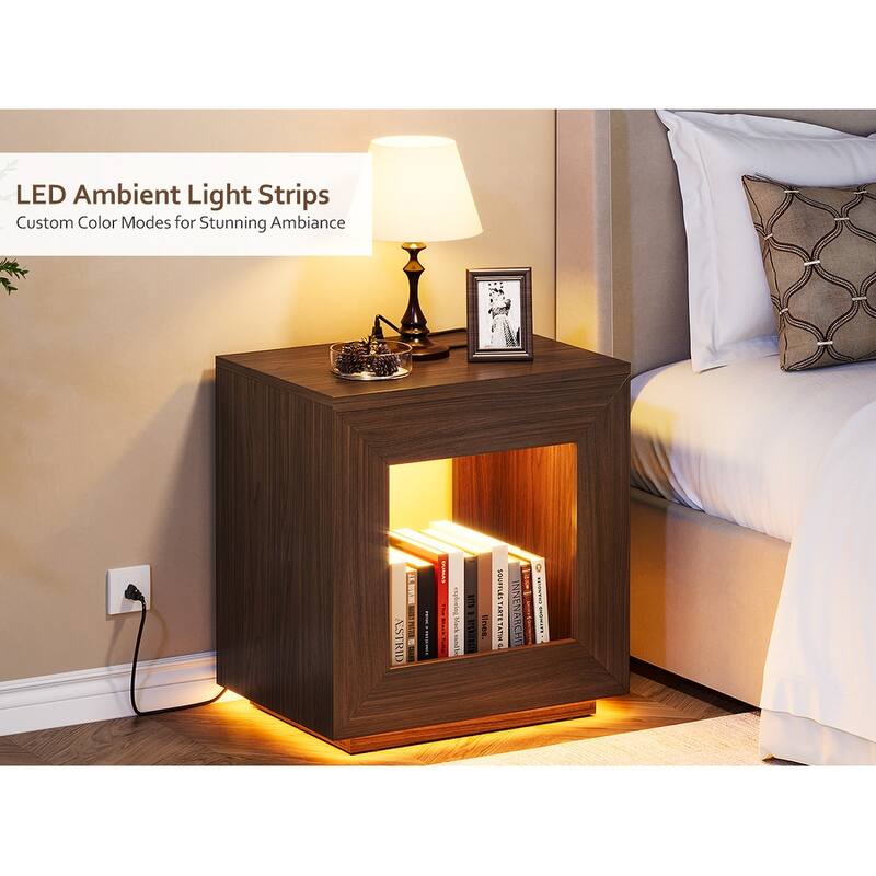 Rustic Wood End Table, 2 Tiered Square Side Table with Storage Shelf, Industrial Sofa Side Table for Living Room