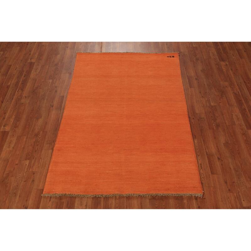 Orange Gabbeh Modern Rug Hand-Knotted Bedroom Wool Carpet - 4'0" x 5'9"