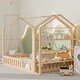 preview thumbnail 1 of 14, Full Size Wood House Bed with Fence and Detachable Storage Shelves Natural