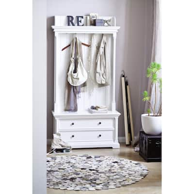 NovaSolo Provence French Country White Hall Tree | Solid Mahogany Frame | 39.37 x 15.75 x 74.8