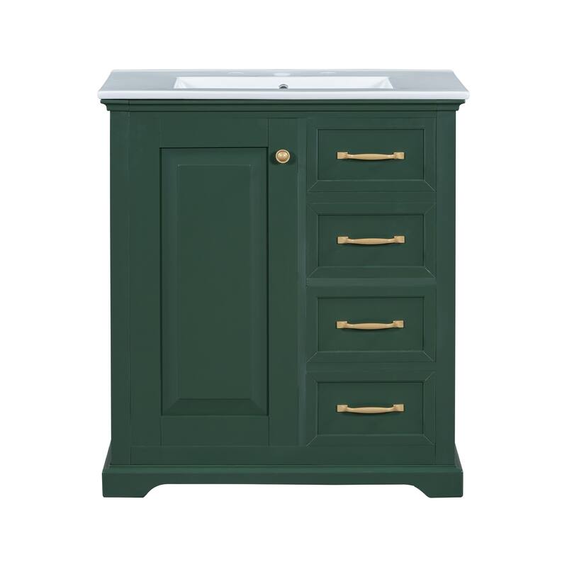 30 inch MDF Bathroom Vanity with Sink, One Package, Green Bathroom Cabinet with Drawers
