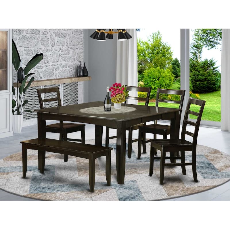 Mediterranean Dinette Set - Kitchen Table with 4 Chairs & Bench - Solid Wood Dining Room Set