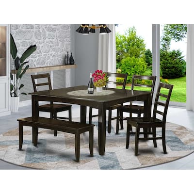 Mediterranean Dinette Set - Kitchen Table with 4 Chairs & Bench - Solid Wood Dining Room Set