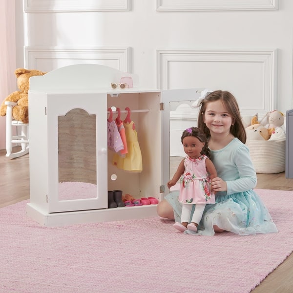 slide 2 of 11, Badger Basket Mirrored Doll Armoire with 3 Baskets and 3 Hangers - White/Pink