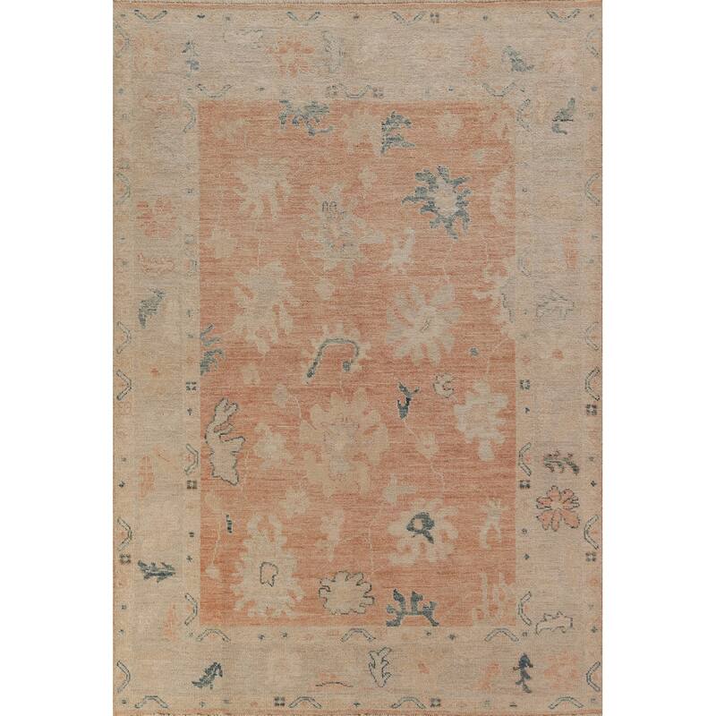 Hand Knotted Oriental 100% Wool Carpet Transitional All-Over Oranges & Rust Oushak Area Rug - 8' 11'' X 6' 0''