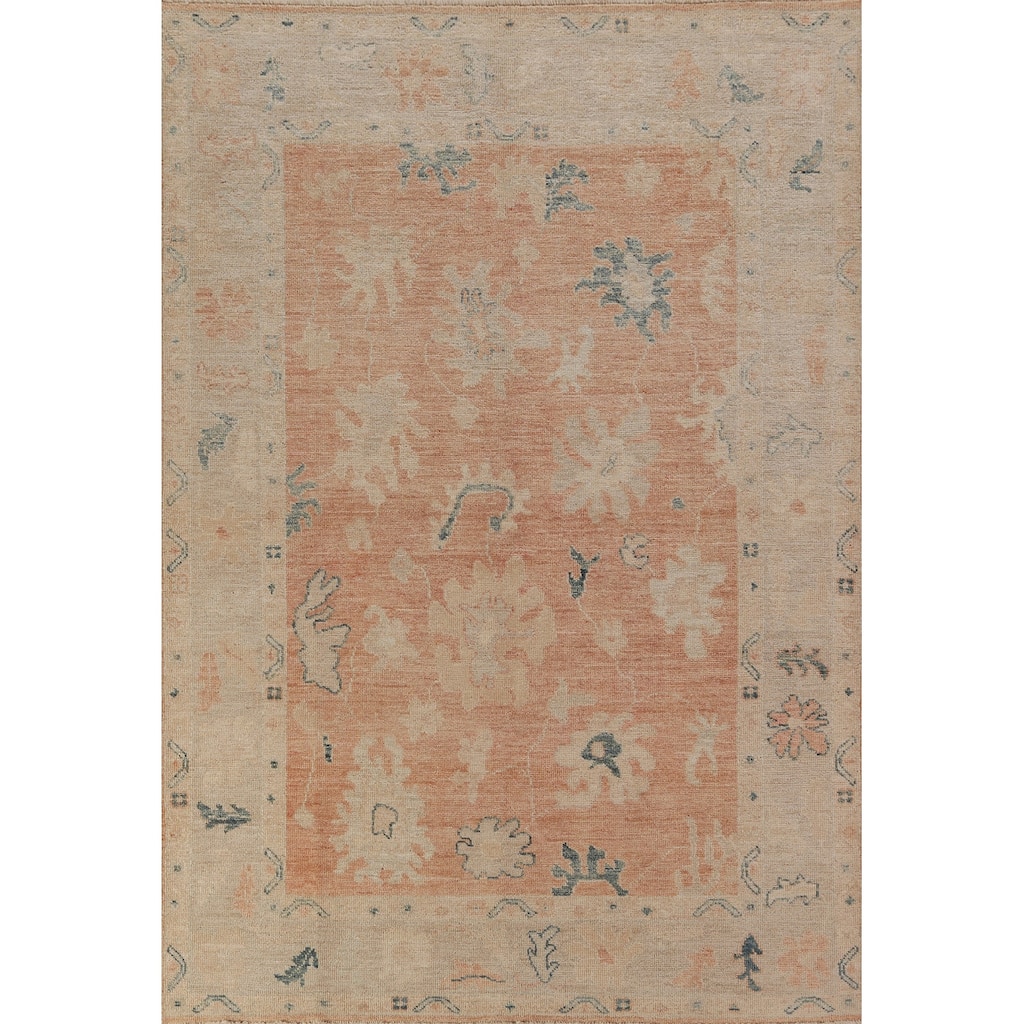 Hand Knotted Oriental 100% Wool Carpet Transitional All-Over Oranges & Rust Oushak Area Rug - 8' 11'' X 6' 0''