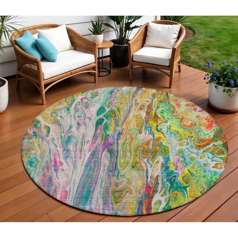 HomeRoots Abstract Contemporary Rectangle Outdoor Rug - 8' Round