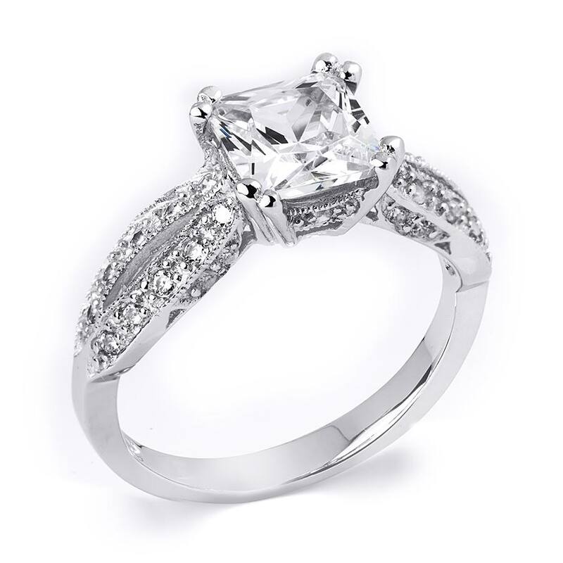 Sterling Silver CZ Princess Cut Wedding Engagement Ring 1.5 Carat