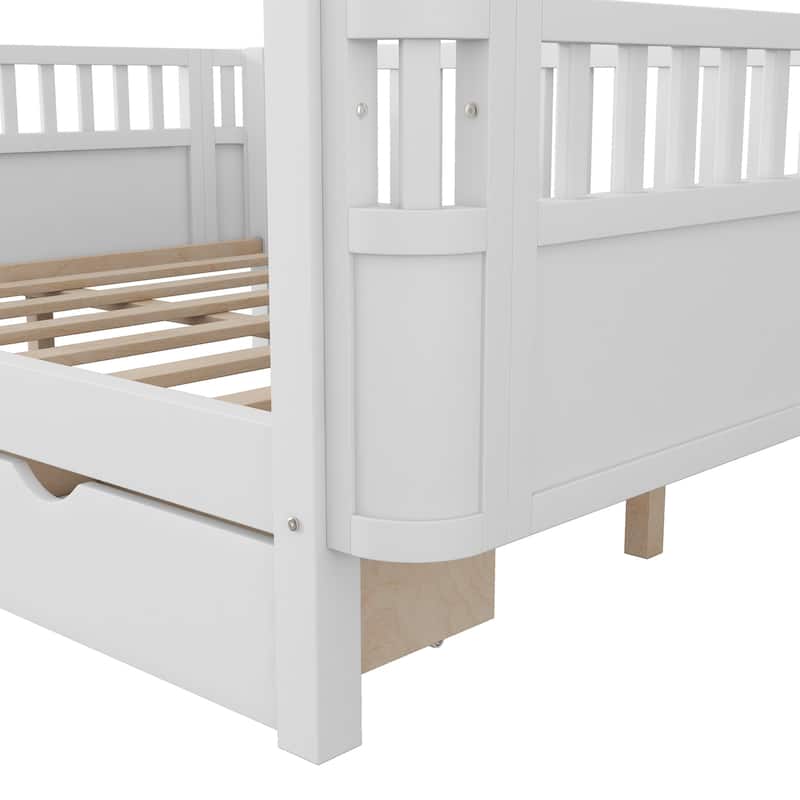 Full Size Wood Platform Bed for Kids, Wood Low Profile Full Bed with Rails for Girls and Boys