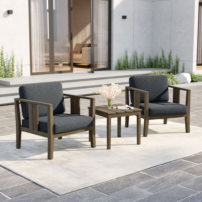 Uixe 3-piece Teak Solid Wood Outdoor Arm Chairs with Side Table Set