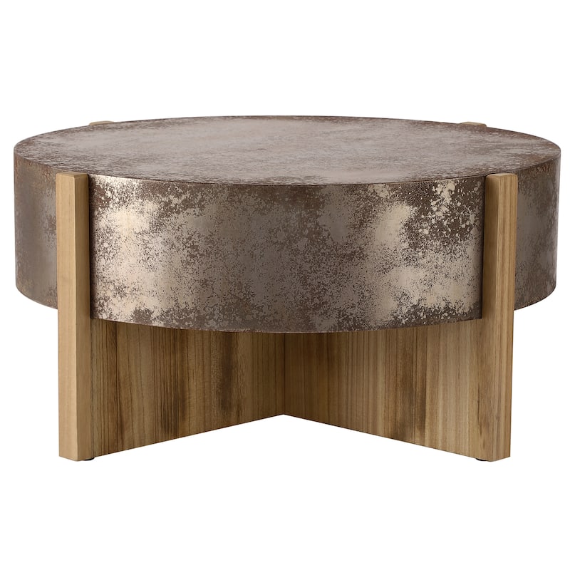 Rustic Coffee Table with Burnt Solid Wood Legs, Distressed Antique Rust Finish Tabletop, Farmhouse Industrial Center Table