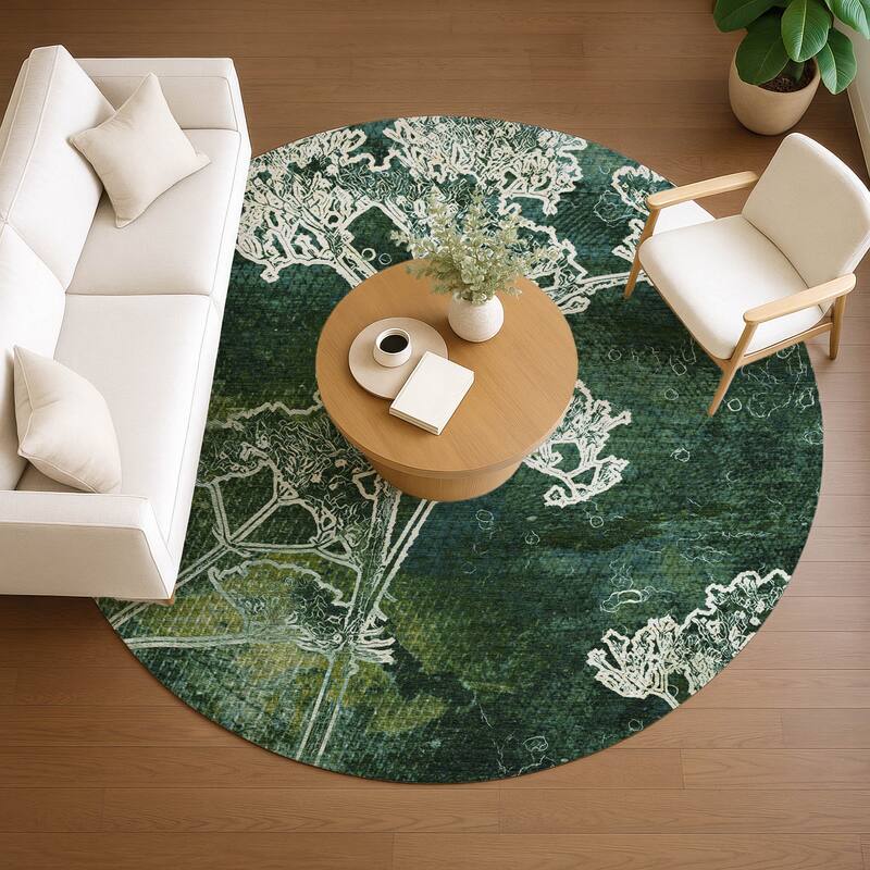 Machine Washable Indoor/ Outdoor Modern Floral Chantille Rug