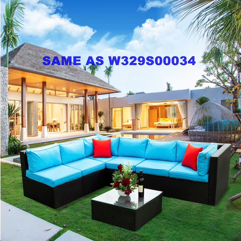 5 Pieces PE Rattan Sectional Sofa set with 2 Pillow