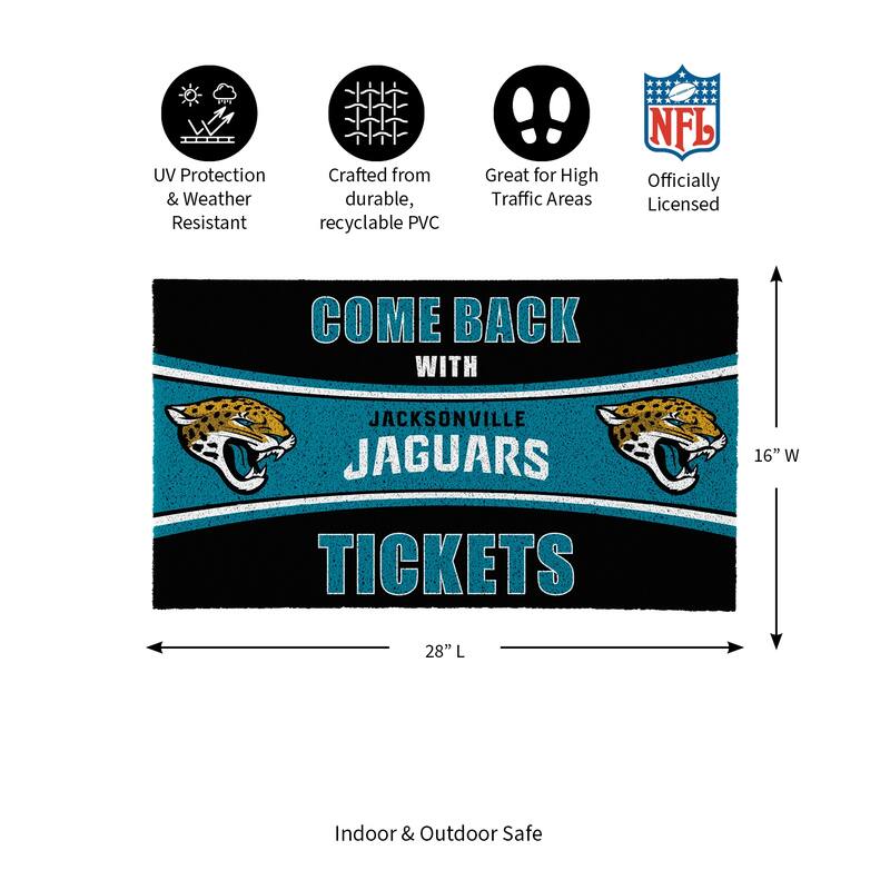 Jacksonville Jaguars 28 in. x 16 in. PVC "Come Back With Tickets" Trapper Door Mat