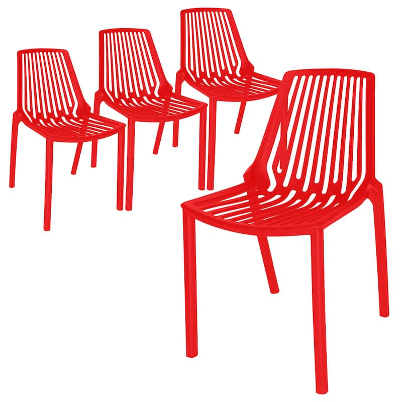 LeisureMod Acken Mid-Century Modern Plastic Dining Chair, Set of 4 - 30.7" - Red
