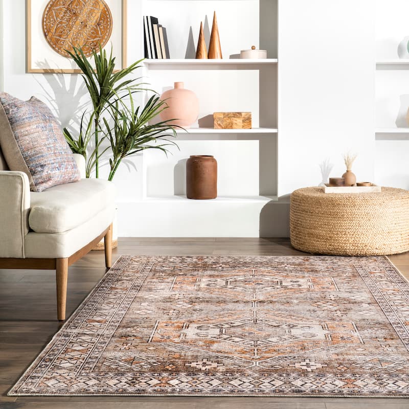 Nuloom Mae SpinClean Tribal Motif Machine Washable Area Rug