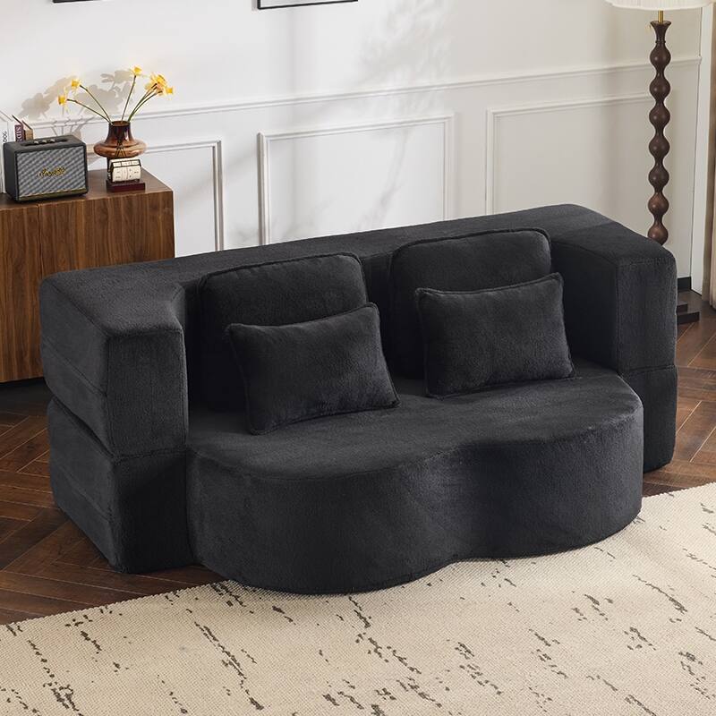 Queen Size Foldable Sofa Bed, Chenille Futon Sofa Couch, High-Density Foam Convertible Sleeper Sofa, Foldable Floor Couch Bed