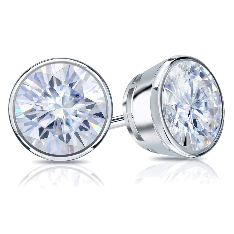 Auriya Platinum 1 1/2ctw Bezel-set Round Moissanite Stud Earrings - 5.9 mm