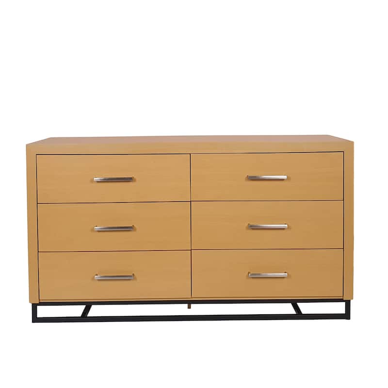 Roomfitters 6-Drawer Modern Wood Storage Dresser with Metal Base, Wide Chest of Drawers for Bedroom or Living Room