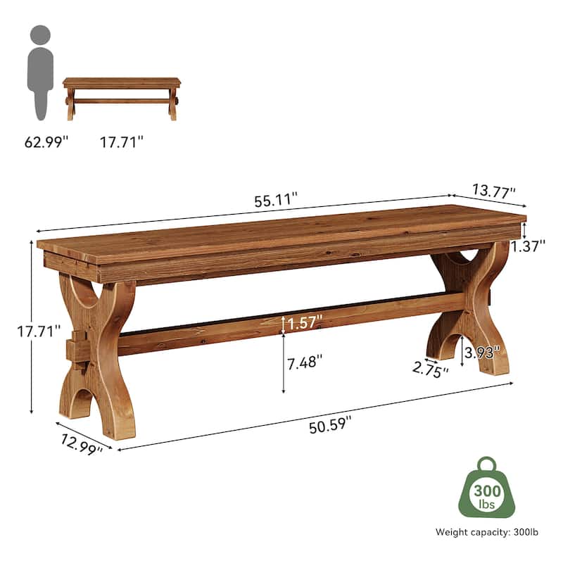 Narrow Solid Wood Entryway Bench, 55-Inch Farmhouse Indoor Bench