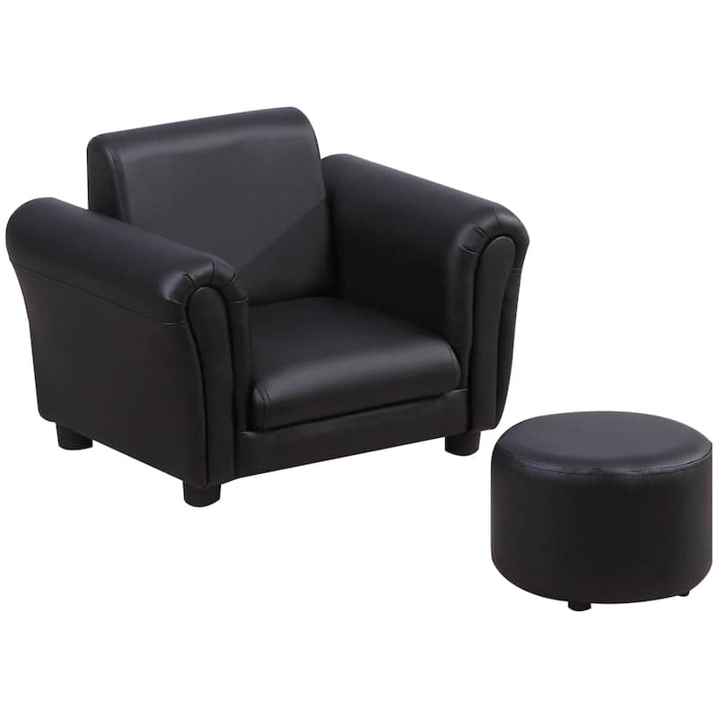 Qaba Kids Sofa Chair with Matching Ottoman for 18 to 36 Months - Black