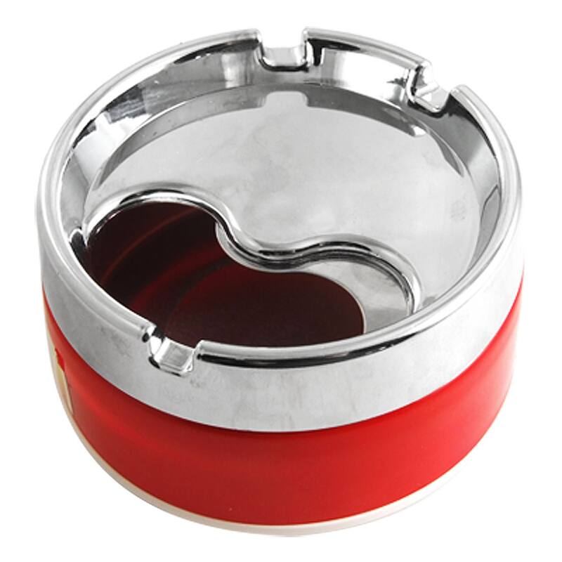 Rotatable Cover Alloy Round Cigarette Smoking Ashtray Holder - Red, Silver Tone - 3.3" x 1.8" (D*H)