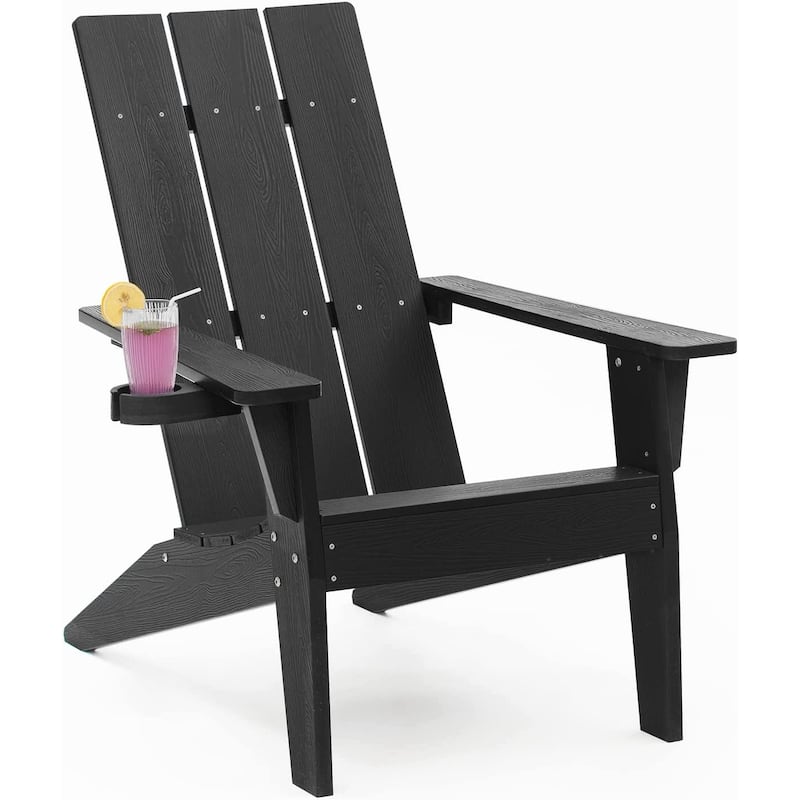 WINSOON All Weather HIPS Outdoor Adirondack Chairs with Cup-Holder Patio Chairs Set of 6 - Black x 6