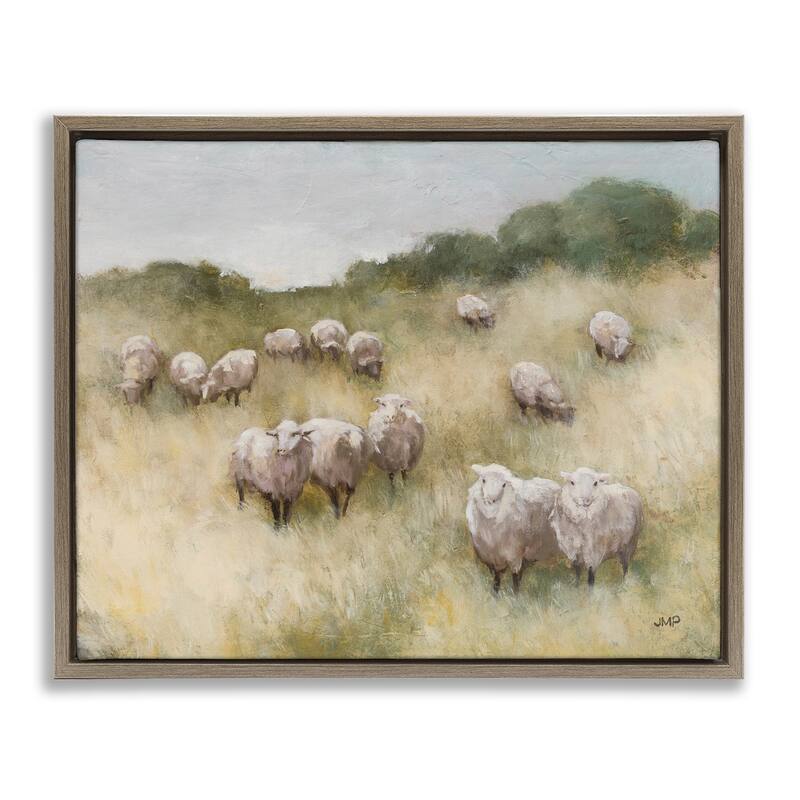 Stupell Sheep Herd Rural Grassland Framed Floater Canvas Wall Art Design by Julia Purinton - 21 x 17 - Brown