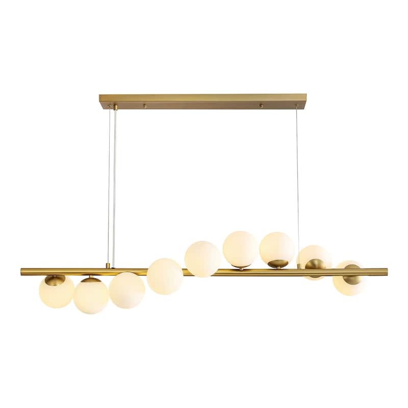 9-Light Modern Linear Cluster Frosted Glass Globe Chandelier in Gold Finish, Dining Room Light