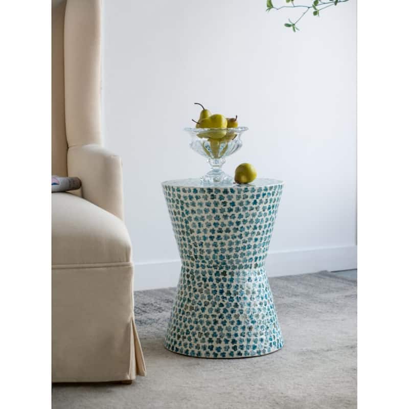Tapered Round Capiz Shell Inlay Accent Stool - 19.75" - Blue and White