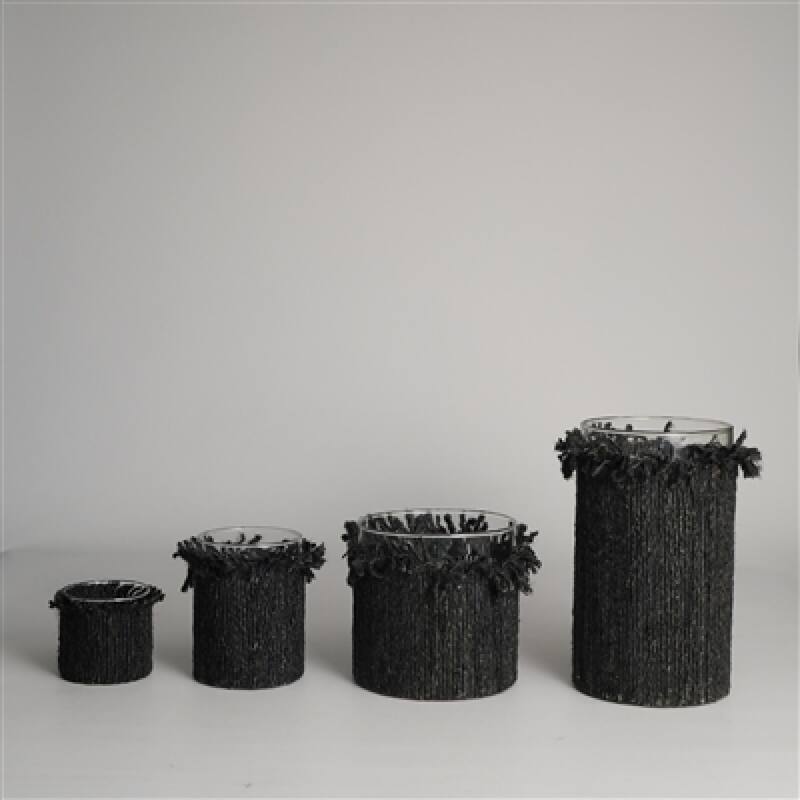 Textured Glass Votive Candle Holder - 3" - Dark Gray