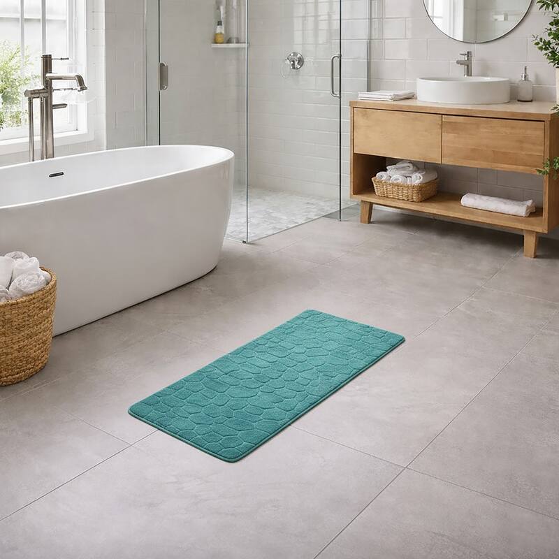 Memory Foam Runner Bath Mat Pebble Design 48x18 - Peacock Blue