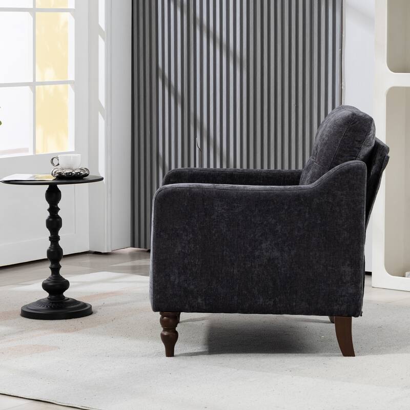Accent Comfy Chenille Chair w/USB charging port,High-support Sponge,Wide Backrest, Upholstered Arm Chair w/Side Storage