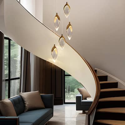 Modern LED Gold 5-Light Cluster Chandelier Island Lights for Kitchen Island Stairwell